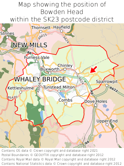 Map showing location of Bowden Head within SK23