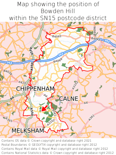 Map showing location of Bowden Hill within SN15