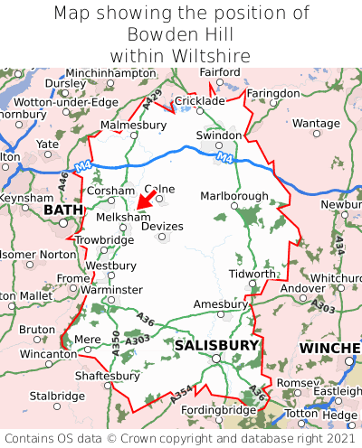 Map showing location of Bowden Hill within Wiltshire