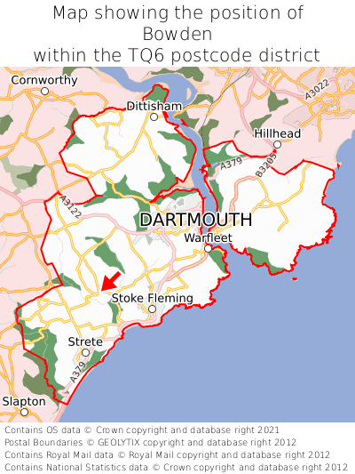 Map showing location of Bowden within TQ6