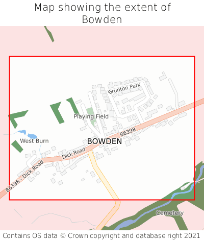 Map showing extent of Bowden as bounding box