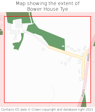 Map showing extent of Bower House Tye as bounding box