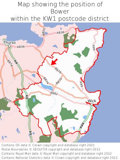 Map showing location of Bower within KW1