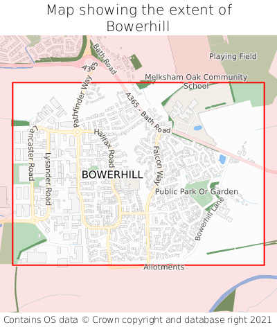 Map showing extent of Bowerhill as bounding box