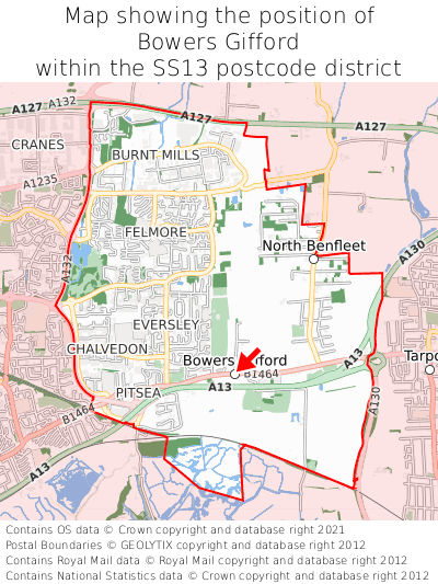 Map showing location of Bowers Gifford within SS13