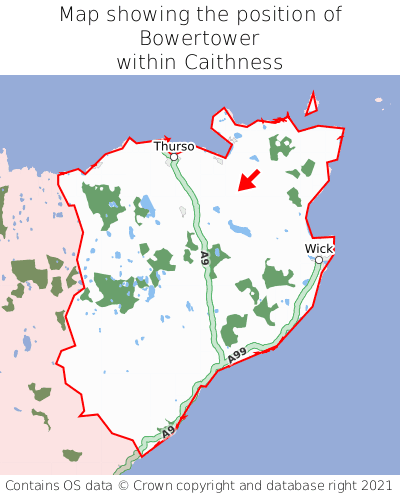 Map showing location of Bowertower within Caithness