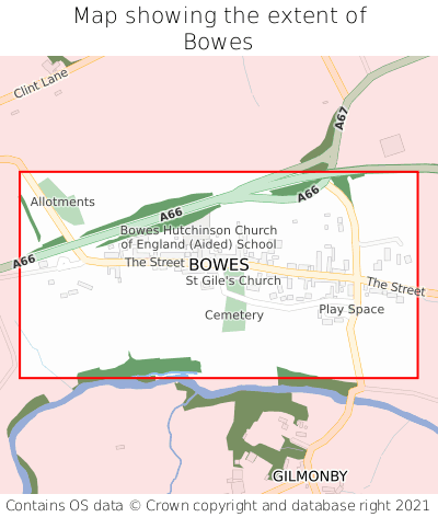 Map showing extent of Bowes as bounding box