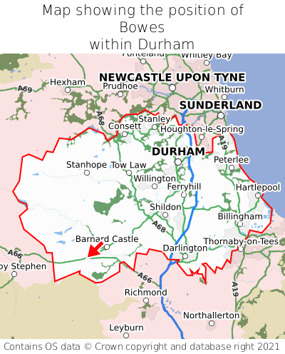Map showing location of Bowes within Durham