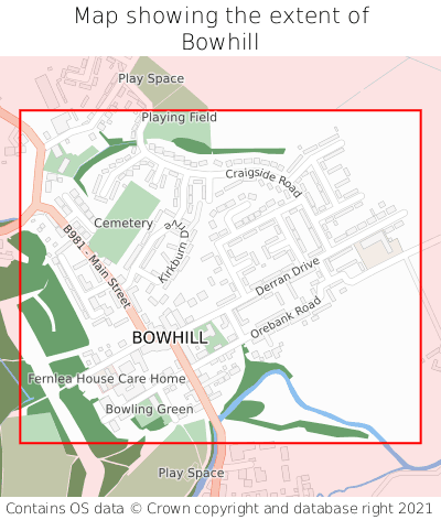 Map showing extent of Bowhill as bounding box