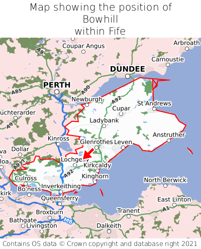 Map showing location of Bowhill within Fife