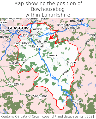 Map showing location of Bowhousebog within Lanarkshire