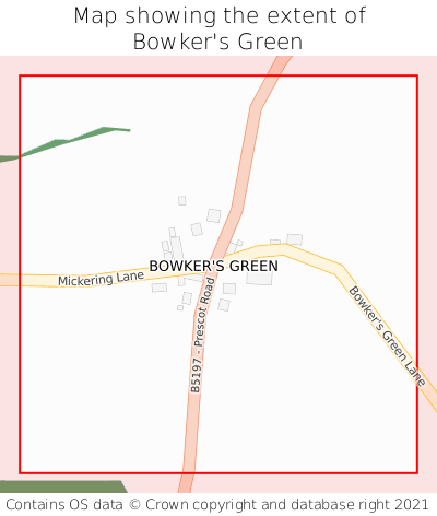 Map showing extent of Bowker's Green as bounding box