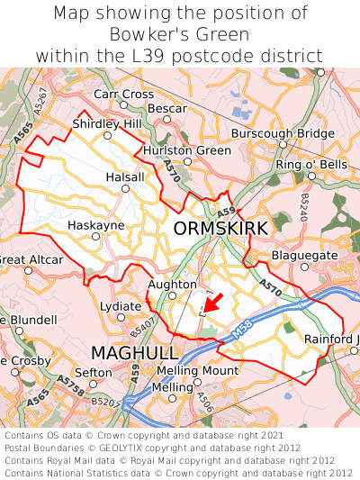 Map showing location of Bowker's Green within L39