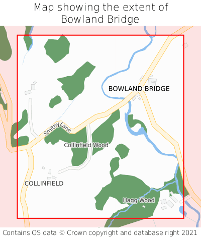 Map showing extent of Bowland Bridge as bounding box