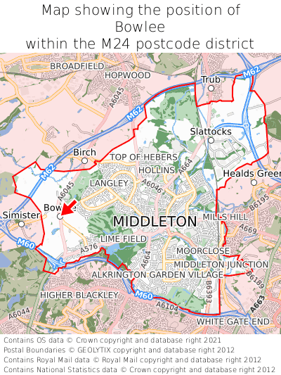 Map showing location of Bowlee within M24