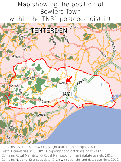 Map showing location of Bowlers Town within TN31