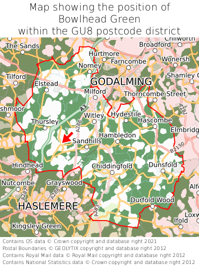 Map showing location of Bowlhead Green within GU8
