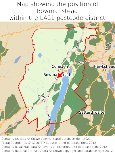Map showing location of Bowmanstead within LA21