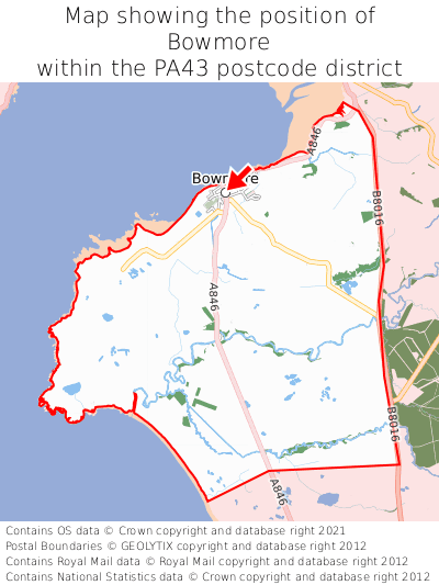 Map showing location of Bowmore within PA43