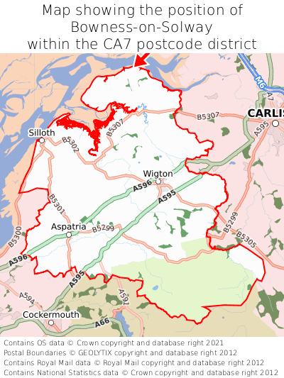 Map showing location of Bowness-on-Solway within CA7