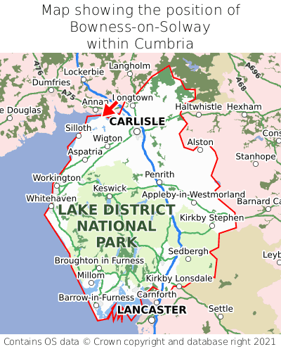 Map showing location of Bowness-on-Solway within Cumbria
