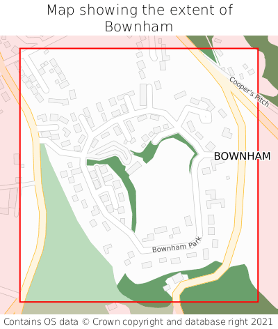 Map showing extent of Bownham as bounding box