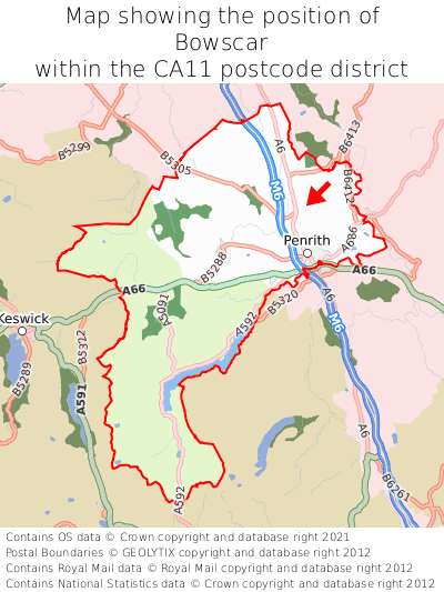 Map showing location of Bowscar within CA11