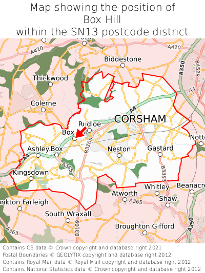 Map showing location of Box Hill within SN13