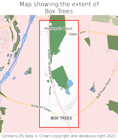 Map showing extent of Box Trees as bounding box