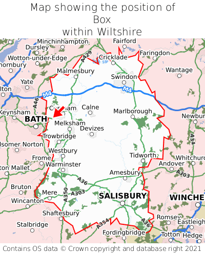 Map showing location of Box within Wiltshire