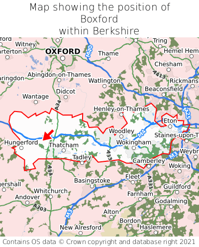 Map showing location of Boxford within Berkshire