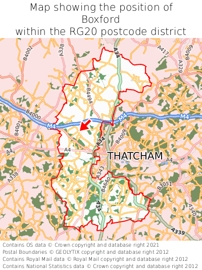 Map showing location of Boxford within RG20