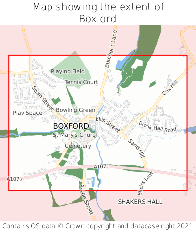 Map showing extent of Boxford as bounding box