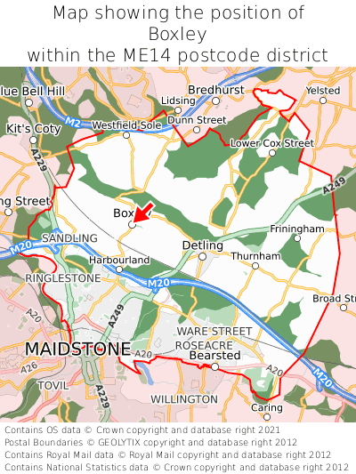 Map showing location of Boxley within ME14