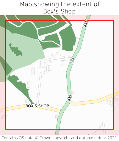 Map showing extent of Box's Shop as bounding box