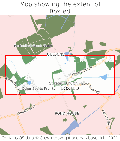 Map showing extent of Boxted as bounding box