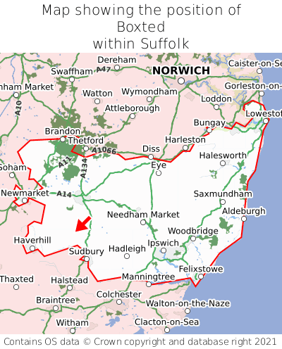 Map showing location of Boxted within Suffolk