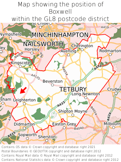 Map showing location of Boxwell within GL8