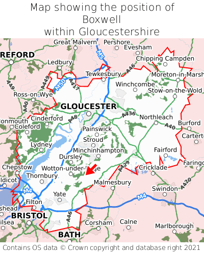 Map showing location of Boxwell within Gloucestershire