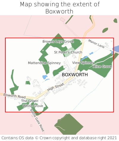 Map showing extent of Boxworth as bounding box