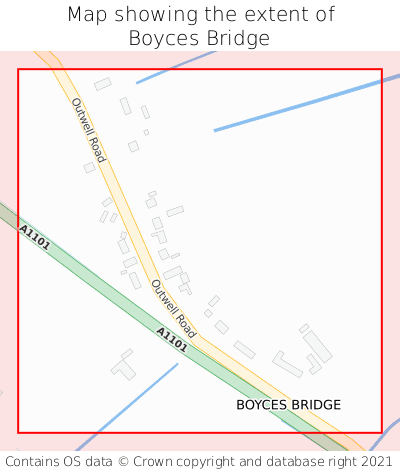 Map showing extent of Boyces Bridge as bounding box