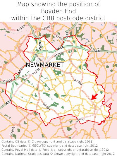 Map showing location of Boyden End within CB8