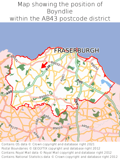 Map showing location of Boyndlie within AB43