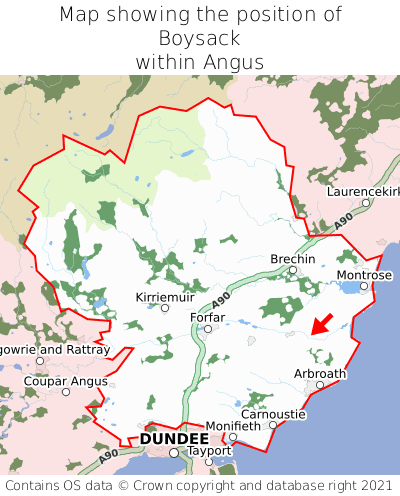 Map showing location of Boysack within Angus