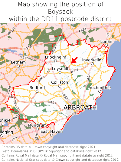 Map showing location of Boysack within DD11