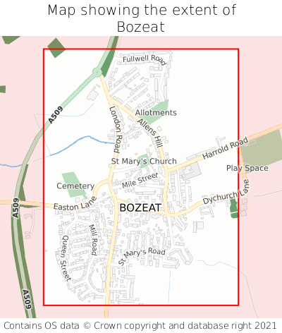 Map showing extent of Bozeat as bounding box