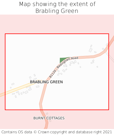 Map showing extent of Brabling Green as bounding box