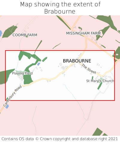 Map showing extent of Brabourne as bounding box