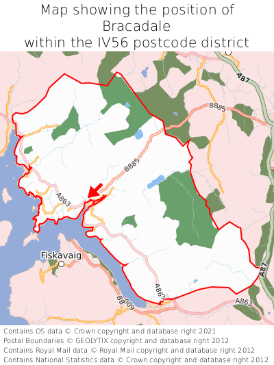 Map showing location of Bracadale within IV56