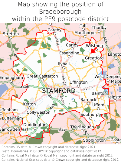 Map showing location of Braceborough within PE9